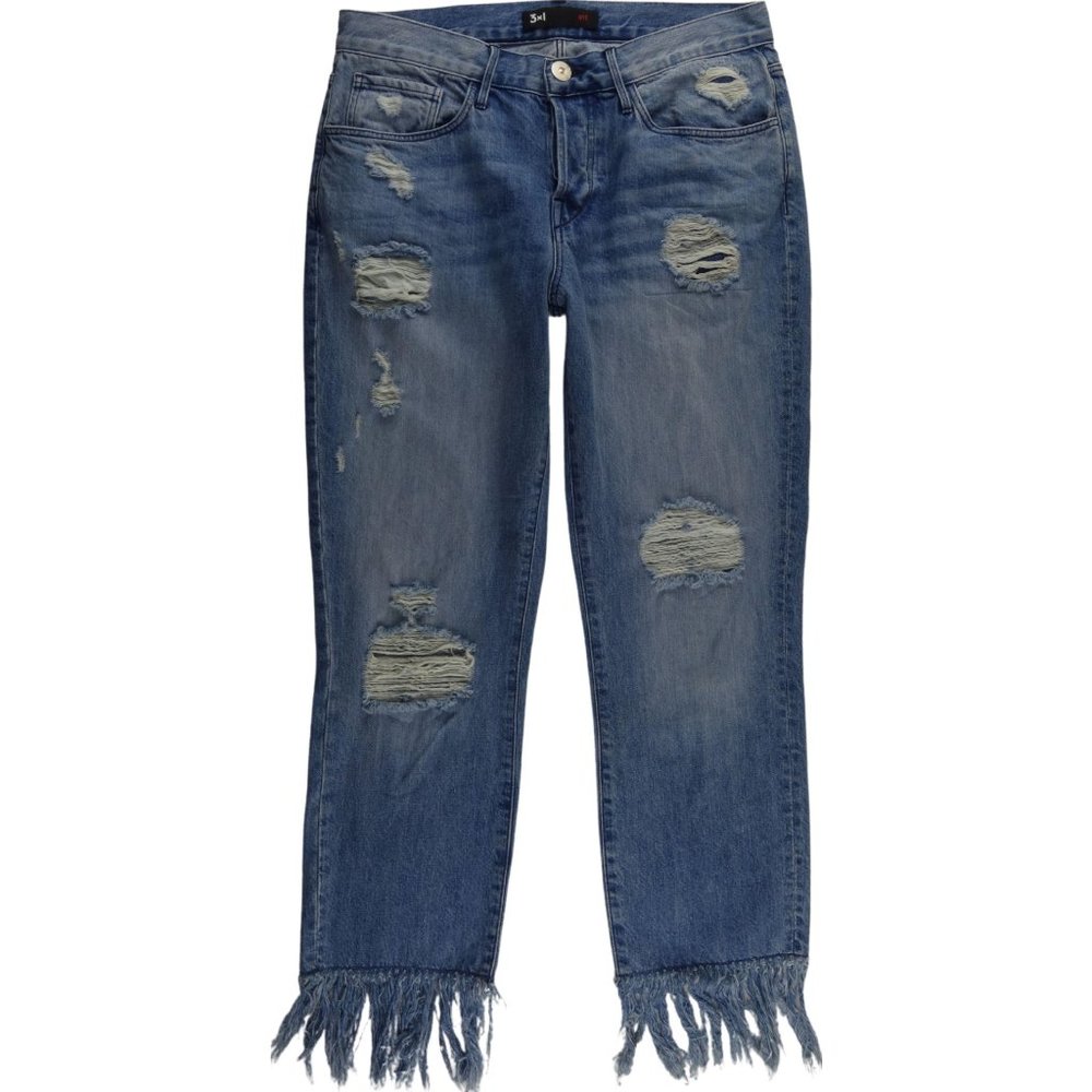 3x1 NYC Mazzy Crop Capri Jeans Women's 27 Destroyed Button Fly WM3CF080 B185